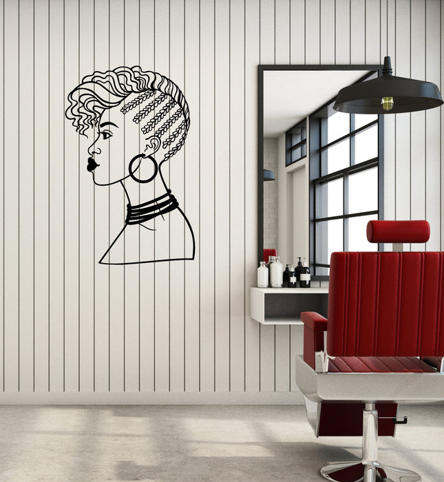 Vinyl Wall Decal African Girl Face Hairstyle Beauty Hair Salon Stickers (3846ig)