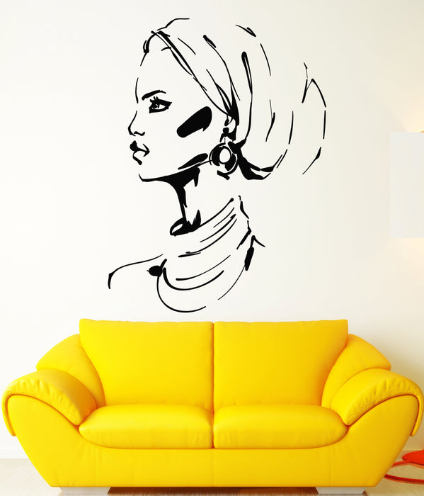 Vinyl Wall Decal African Black Woman Native Beautiful Turban Girl Stickers Unique Gift (1979ig)