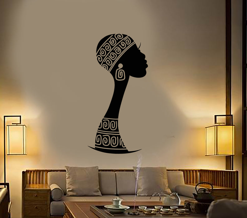 Vinyl Wall Decal African Native Turban Girl Silhouette Stickers (3316ig)