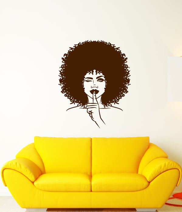 Vinyl Wall Decal African Girl Hairstyle Makeup Shh Beauty Salon Stickers (3793ig)