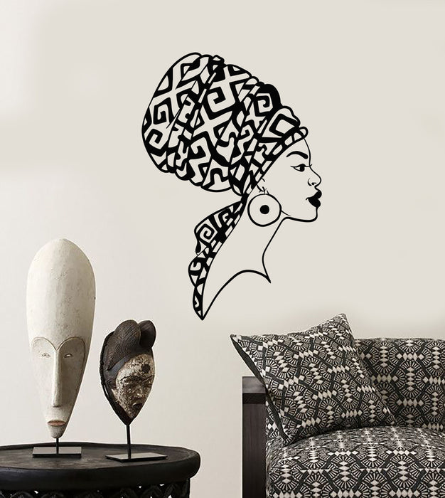 Vinyl Wall Decal Beautiful African Native Woman Face Girl Turban Stickers (2792ig)