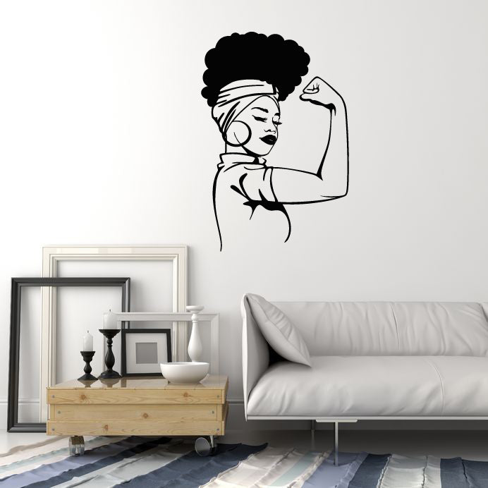 Vinyl Wall Decal African Woman Hair Retro Girl Fist Stickers (3380ig)