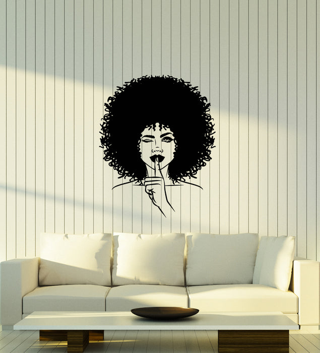 Vinyl Wall Decal African Girl Hairstyle Makeup Shh Beauty Salon Stickers (3793ig)