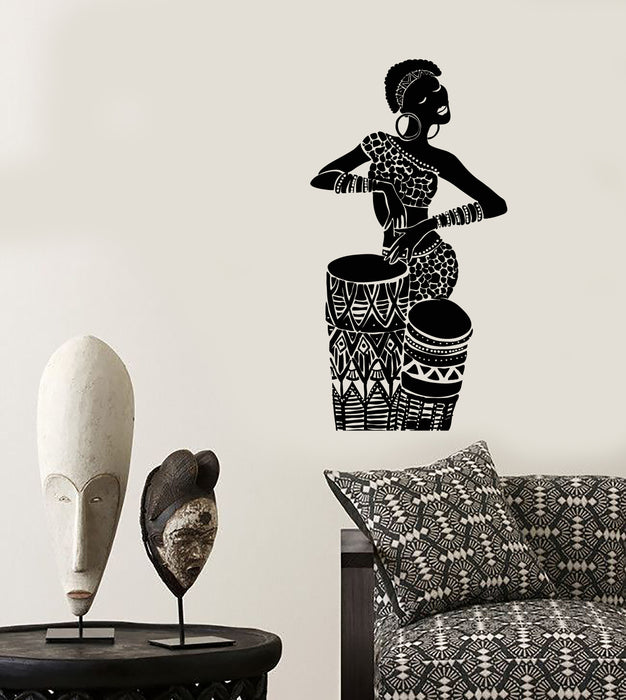 Vinyl Wall Decal Djembe African Woman Native Girl Drums Ethnic Style Stickers (4188ig)