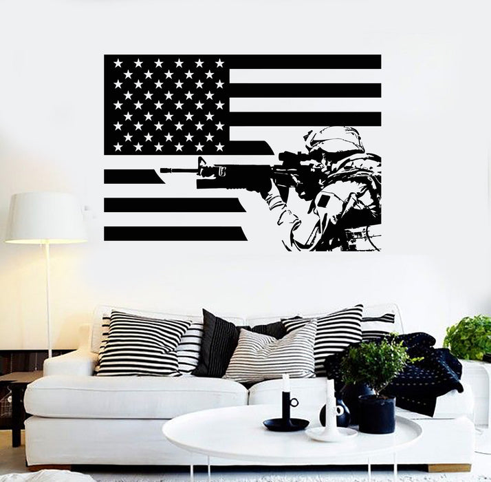 Wall Sticker Vinyl American Soldier Flag Patriotic Decor Unique Gift (ig4305)