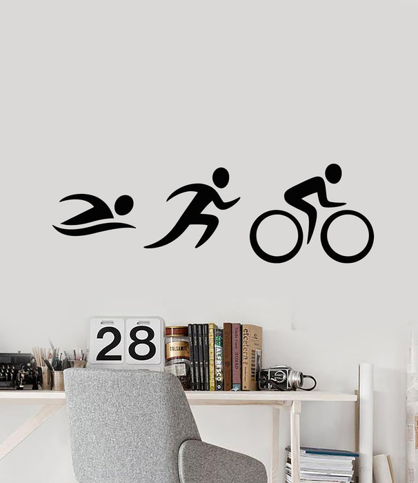 Vinyl Wall Decal Cycling Swimming Running Sport Cartoon People Stickers (3384ig)