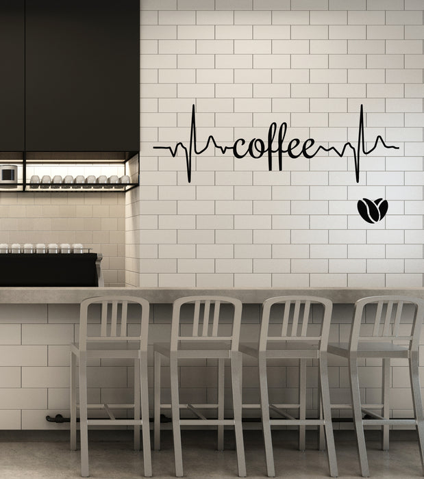 Vinyl Wall Decal Coffee Logo Word Heartbeat Energy Heart Beans Stickers (3714ig)