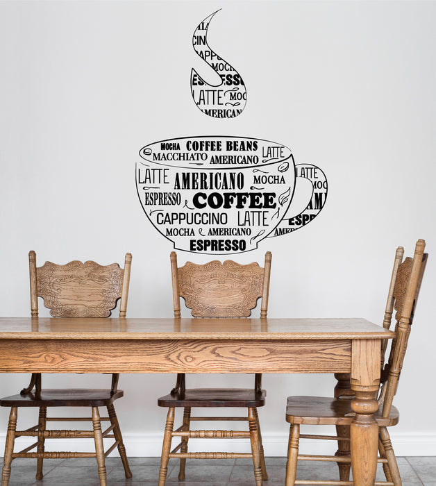 Vinyl Wall Decal Coffee Cup Shop Words Kitchen Dining Room Unique Gift (ig4819)