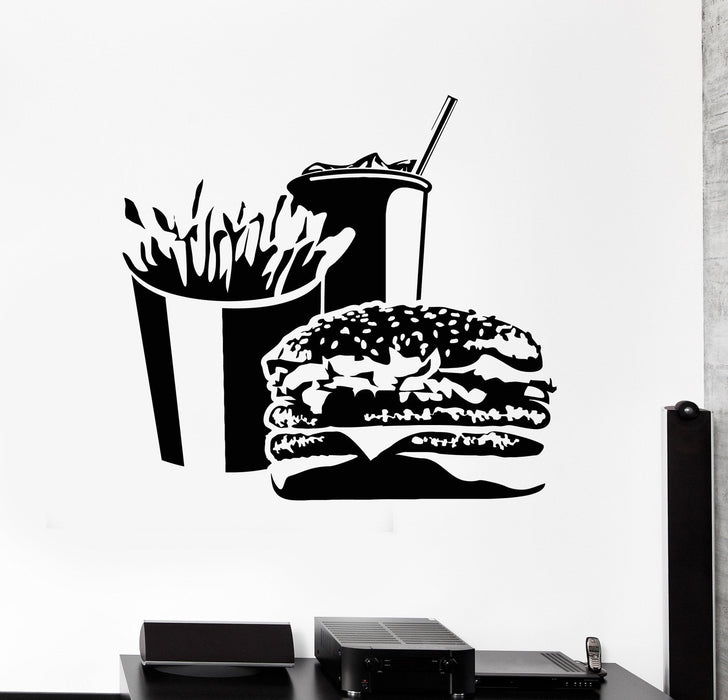 Vinyl Wall Decal Fast Food Hamburger French Fries Soft Drink Stickers Unique Gift (ig4259)