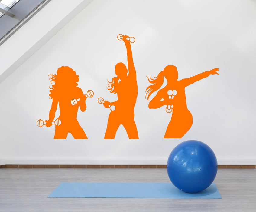 Vinyl Wall Decal Sport Fitness Girls Gym Aerobics Dumbbells Stickers Unique Gift (1400ig)