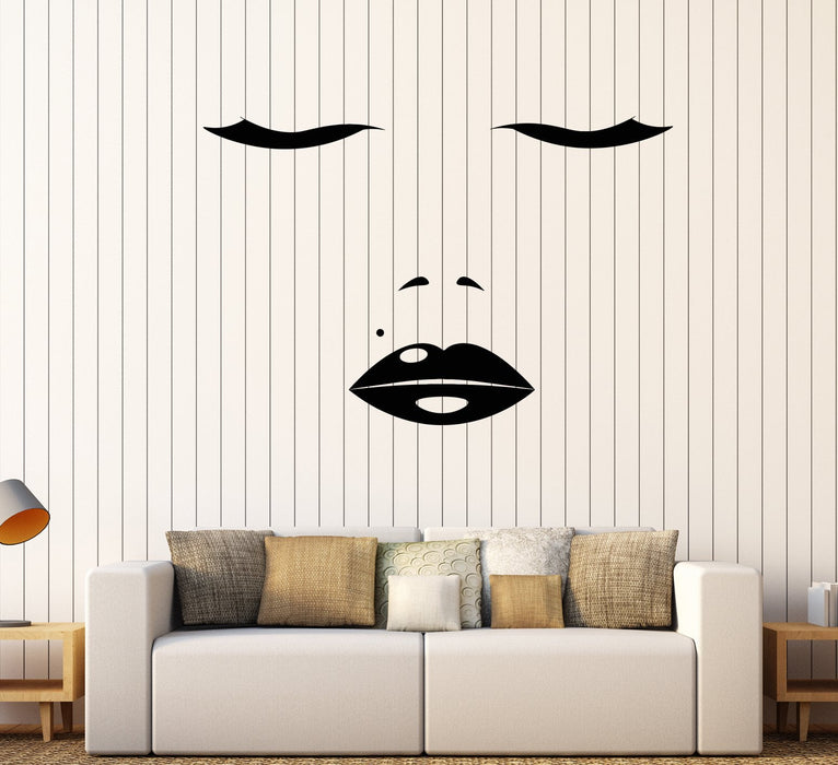 Vinyl Wall Decal Sexy Girl Face Eyelashes Lips  Beauty Spot Stickers Unique Gift (1595ig)