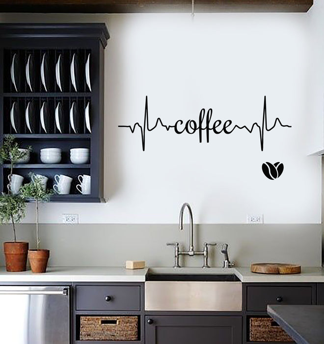 Vinyl Wall Decal Coffee Logo Word Heartbeat Energy Heart Beans Stickers (3714ig)