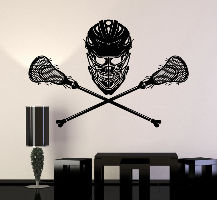 Vinyl Wall Decal Lacrosse Player Skull Sticks Helmet Stickers Murals Unique Gift (ig4823)
