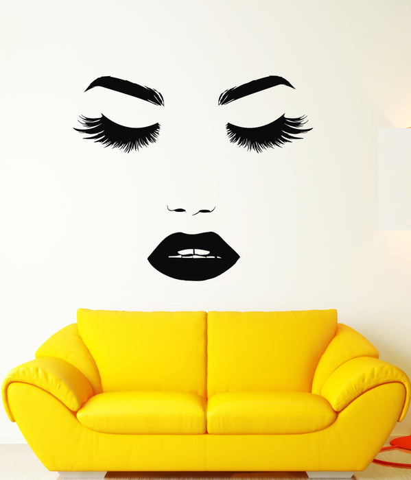 Vinyl Wall Decal Beautiful Girl Face Makeup Eyelashes Lips Stickers (3195ig)