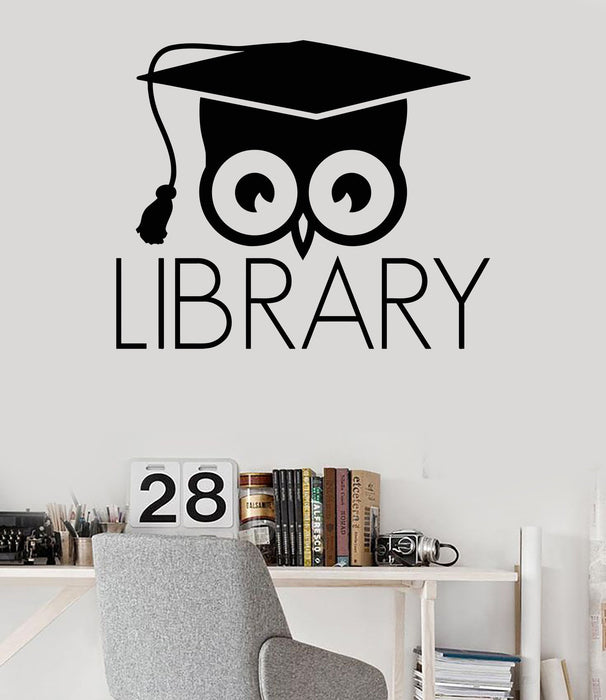 Vinyl Wall Decal Library Books Bookworm Academic Owl Scientific Stickers Mural Unique Gift (320ig)
