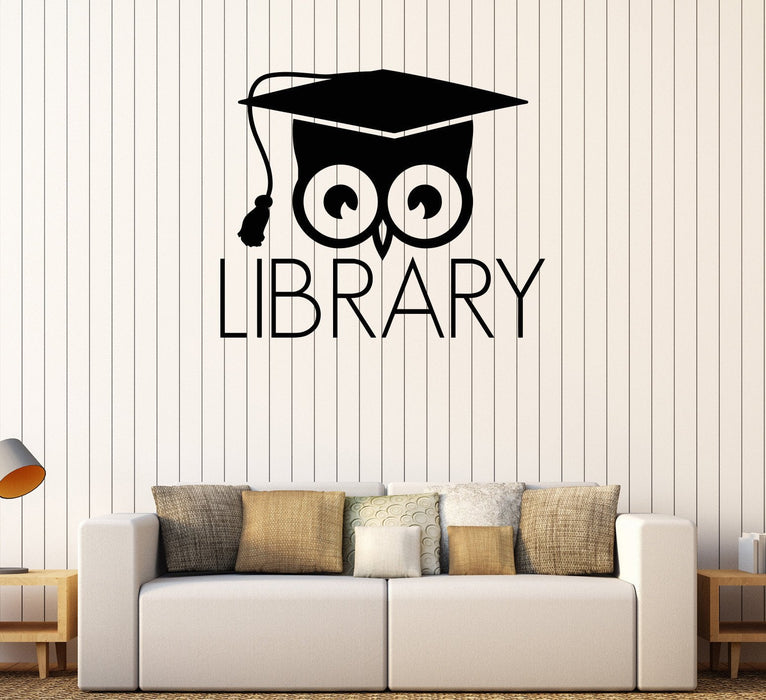 Vinyl Wall Decal Library Books Bookworm Academic Owl Scientific Stickers Mural Unique Gift (320ig)