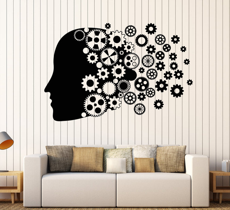 Vinyl Wall Decal Human Gear Head Mind Work Brain Stickers Unique Gift (1819ig)