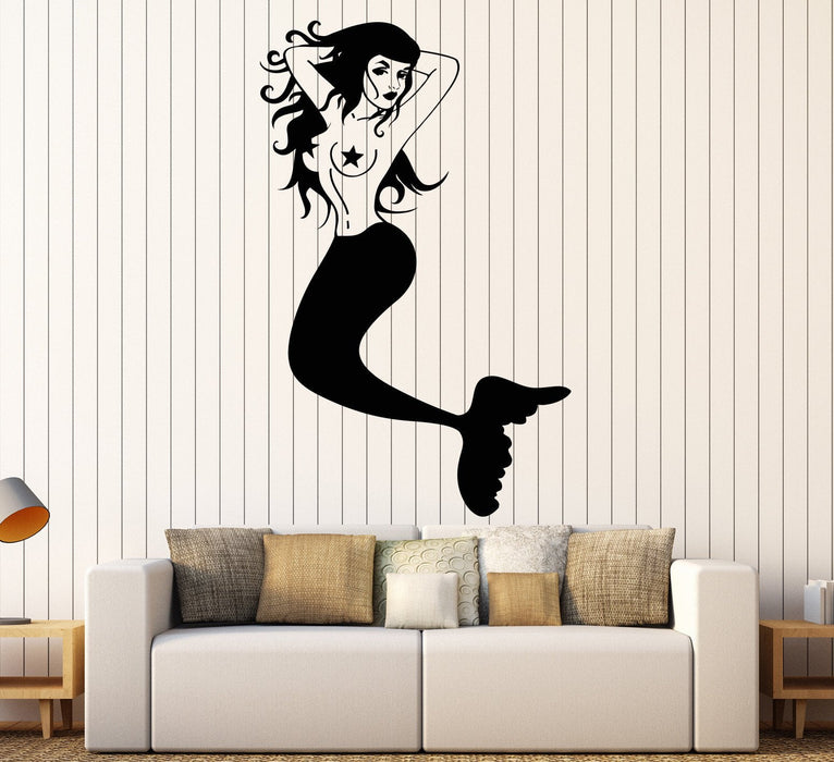 Vinyl Wall Decal Sexy Mermaid Retro Pin Up Style Sea Ocean Decor Stickers Unique Gift (1172ig)