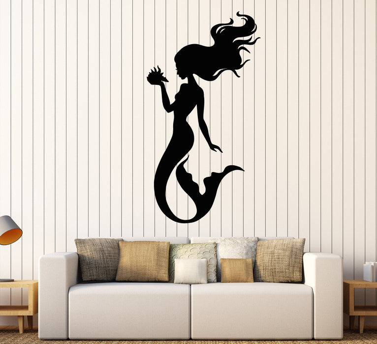 Vinyl Wall Decal Silhouette Beautiful Mermaid Shell Stickers (2278ig)