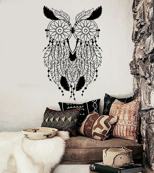 Vinyl Wall Decal Owl Feathers Dream Catcher Bedroom Decor Stickers Unique Gift (ig4008)