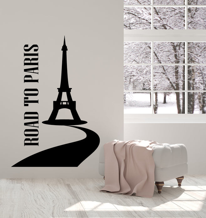 Vinyl Wall Decal Road to Paris France Eiffel Tower Girl Room Decor Stickers (2864ig)