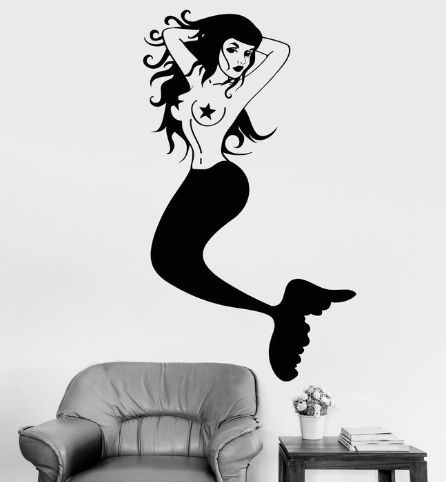 Vinyl Wall Decal Sexy Mermaid Retro Pin Up Style Sea Ocean Decor Stickers Unique Gift (1172ig)