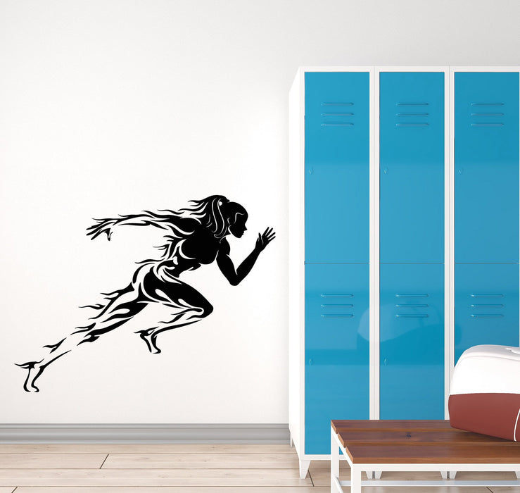 Vinyl Wall Decal Gym Running Sports Runner Forks Of Flame Stickers (2989ig)