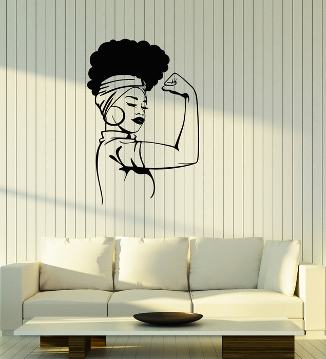 Vinyl Wall Decal African Woman Hair Retro Girl Fist Stickers (3380ig)