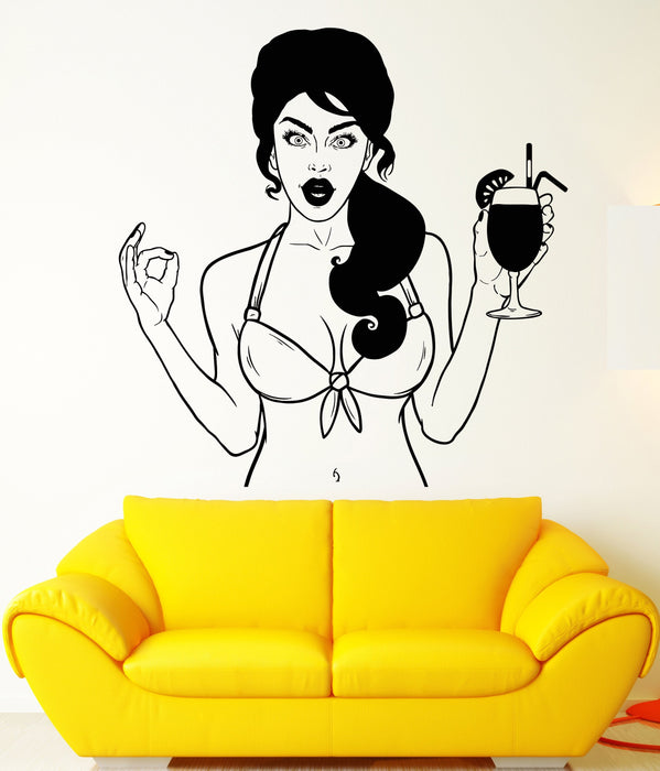 Vinyl Wall Decal Sexy Funny Girl Cocktail Swimsuit Party Beach Style Stickers Unique Gift (1338ig)
