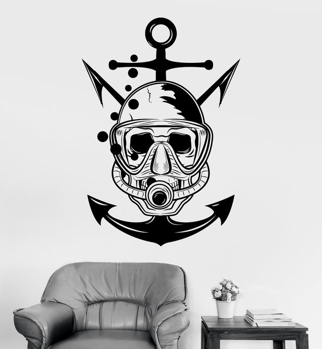 Vinyl Wall Decal Skull Diver Marine Nautical Art Scuba Stickers Unique Gift (ig3917)
