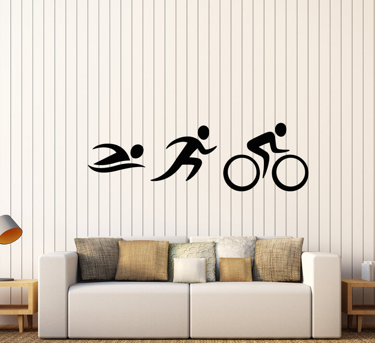 Vinyl Wall Decal Cycling Swimming Running Sport Cartoon People Stickers (3384ig)