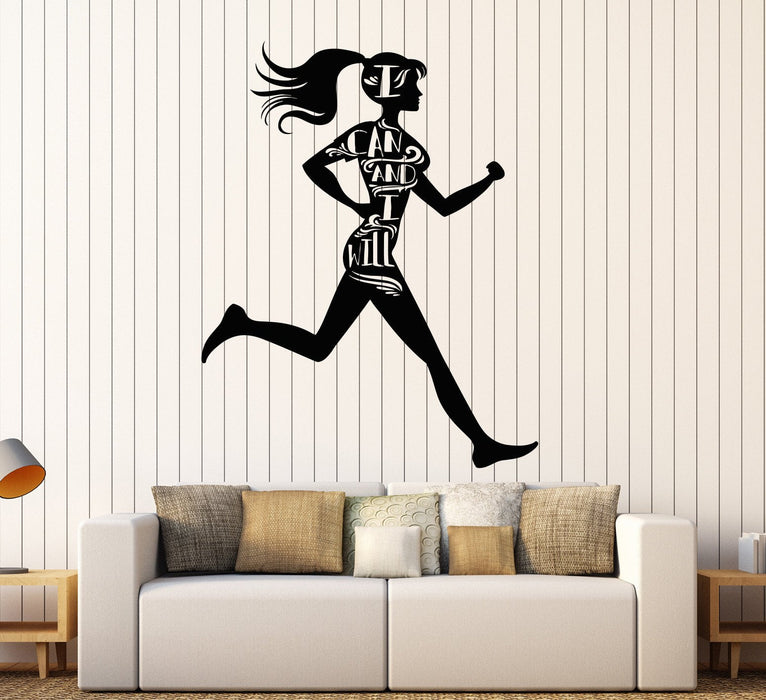 Vinyl Wall Decal Sports Girl Motivational Words Runner Health Stickers Unique Gift (1173ig)