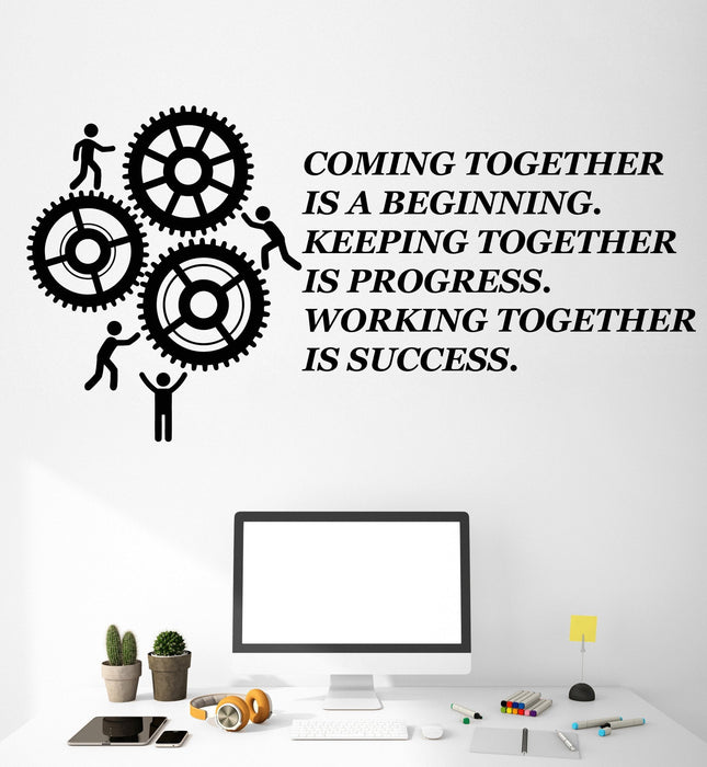 Vinyl Wall Decal Teamwork Quote Office Motivation Gears Stickers Murals Unique Gift (ig4716)