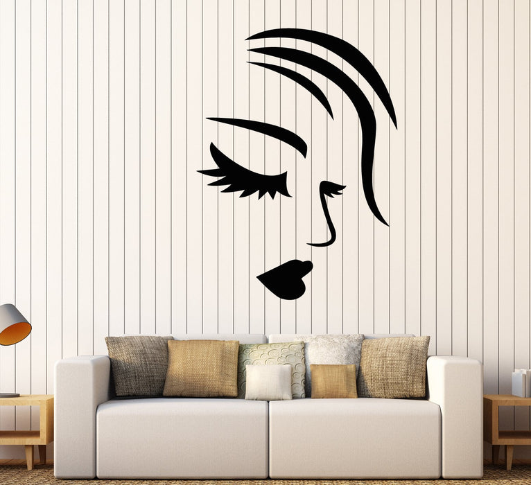Vinyl Wall Decal Girl Face Sexy Lips Eyelashes Fashion Makeup Stickers Unique Gift (1809ig)