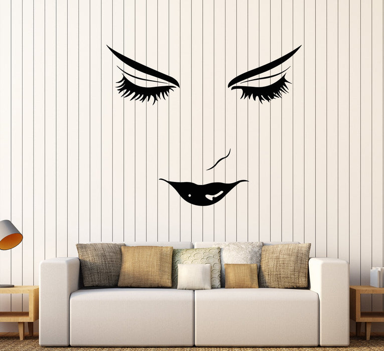 Vinyl Wall Decal Beautiful Woman Face Girl Lips Eyelashes Makeup Stickers Unique Gift (2085ig)