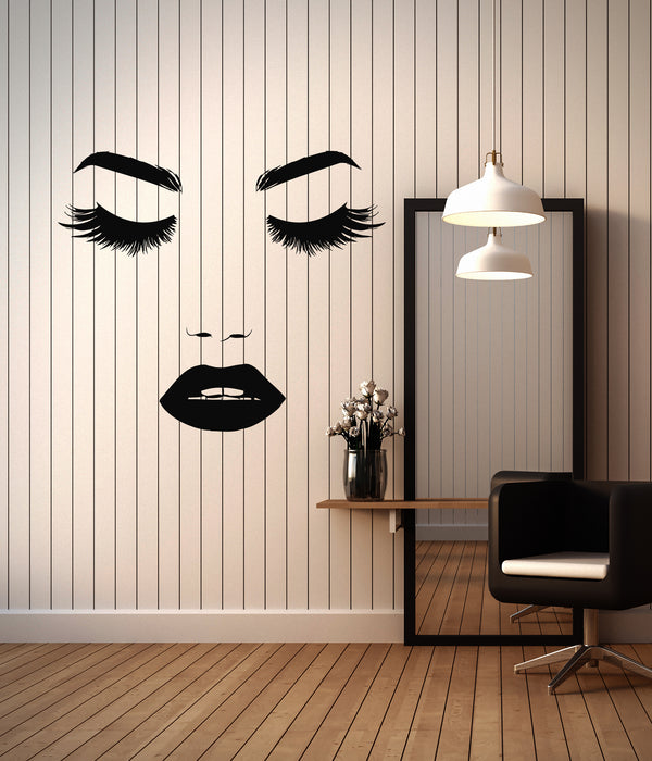 Vinyl Wall Decal Beautiful Girl Face Makeup Eyelashes Lips Stickers (3195ig)
