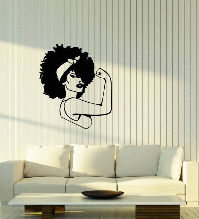 Vinyl Wall Decal Afro Girl Power Woman Strength African Black Lady Stickers (3770ig)