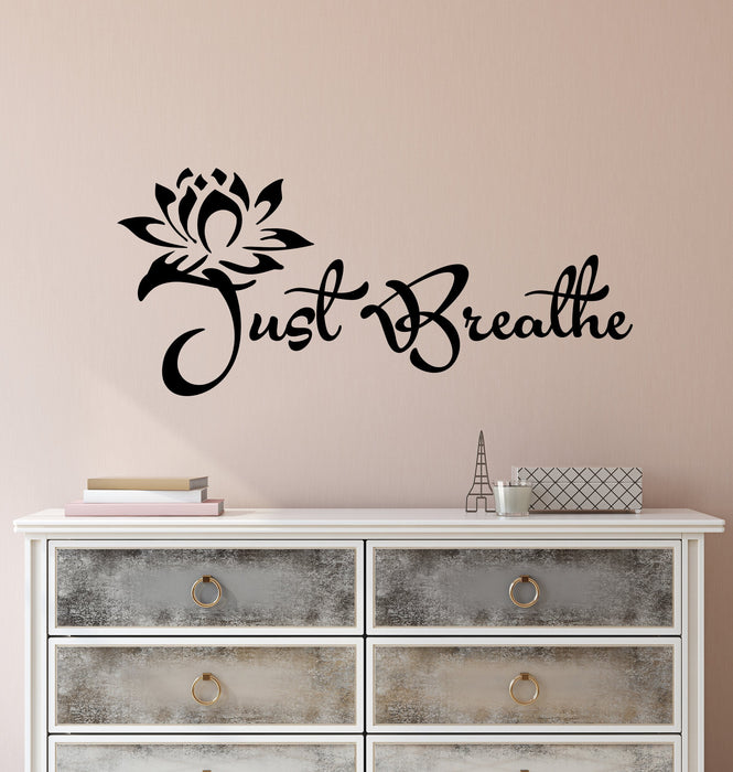 Just Breathe Vinyl Wall Decal Sticker Motivation Quote Yoga Relaxing Words Inspirational Décor 2426ig (22.5 in x 10 in)