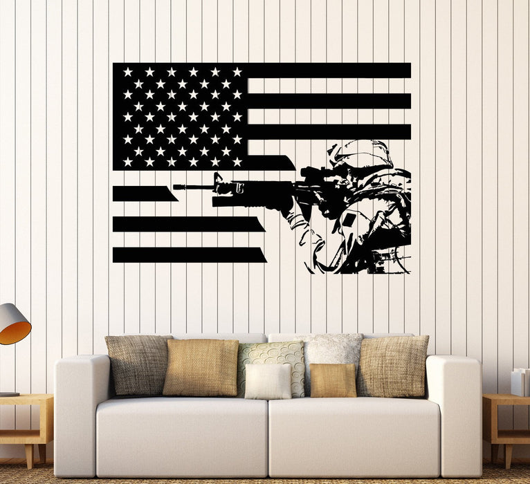 Wall Sticker Vinyl American Soldier Flag Patriotic Decor Unique Gift (ig4305)