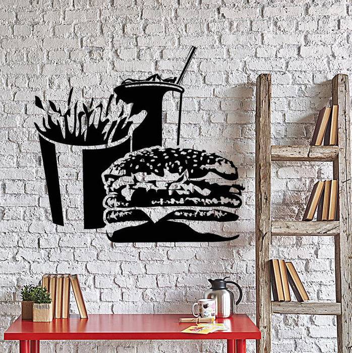Vinyl Wall Decal Fast Food Hamburger French Fries Soft Drink Stickers Unique Gift (ig4259)