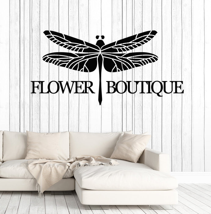 Vinyl Wall Decal Flower Boutique Logo Dragonfly Decor Stickers Unique Gift (ig4777)