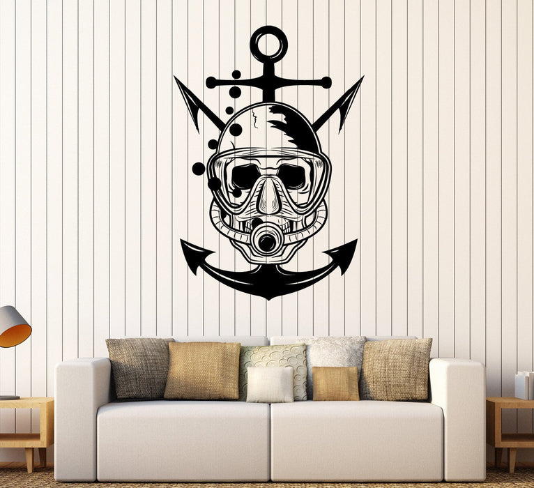 Vinyl Wall Decal Skull Diver Marine Nautical Art Scuba Stickers Unique Gift (ig3917)