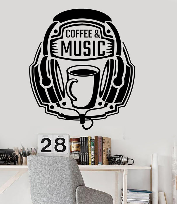 Vinyl Wall Decal Coffee Music Headphones Quote Teen Room Stickers Unique Gift (ig3616)