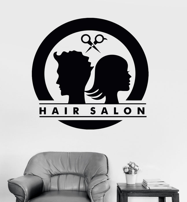 Vinyl Wall Decal Hair Salon Logo Unisex Barbershop Stylist Hairdresser Stickers Unique Gift (ig3389)