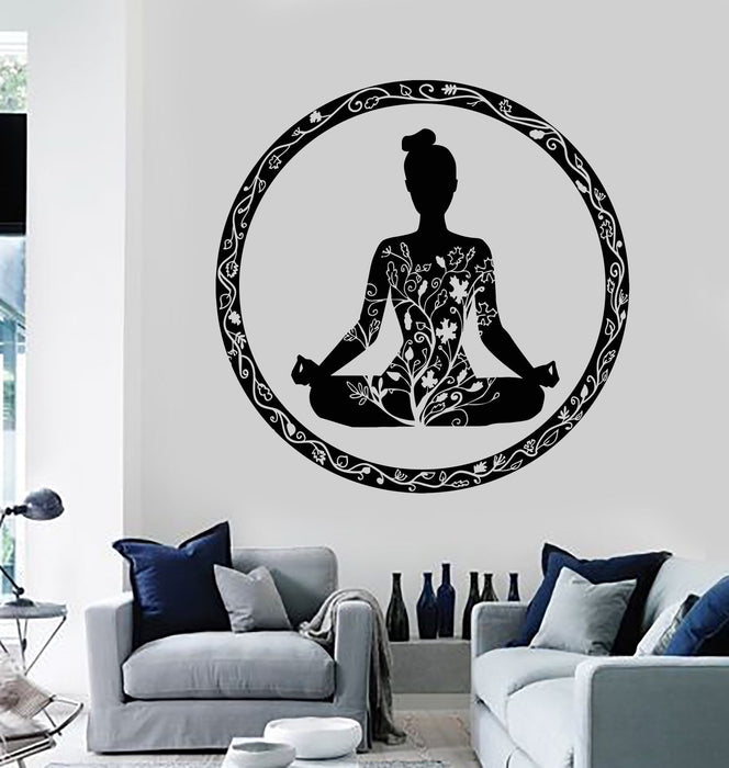 Vinyl Wall Decal Yoga Meditation Room Circle Ornament Buddhism Stickers Unique Gift (ig3609)