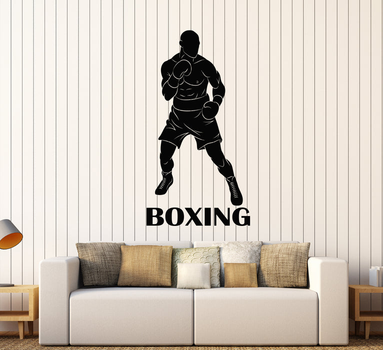 Vinyl Wall Decal Boxer Boxing Gloves Logo Word Gym Sport Club Stickers (4439ig)
