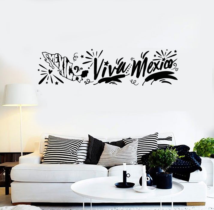Vinyl Wall Decal Viva Mexico Lettering Mexican Map Room Decor Stickers Mural (ig5396)