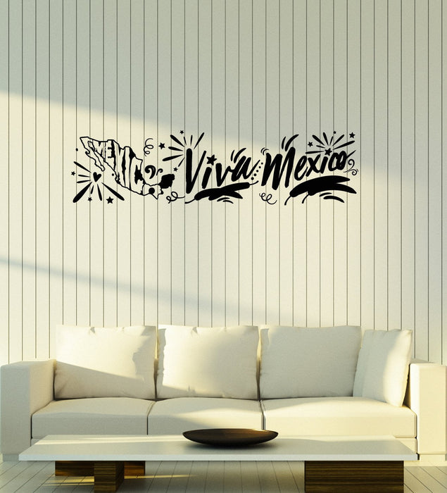 Vinyl Wall Decal Viva Mexico Lettering Mexican Map Room Decor Stickers Mural (ig5396)