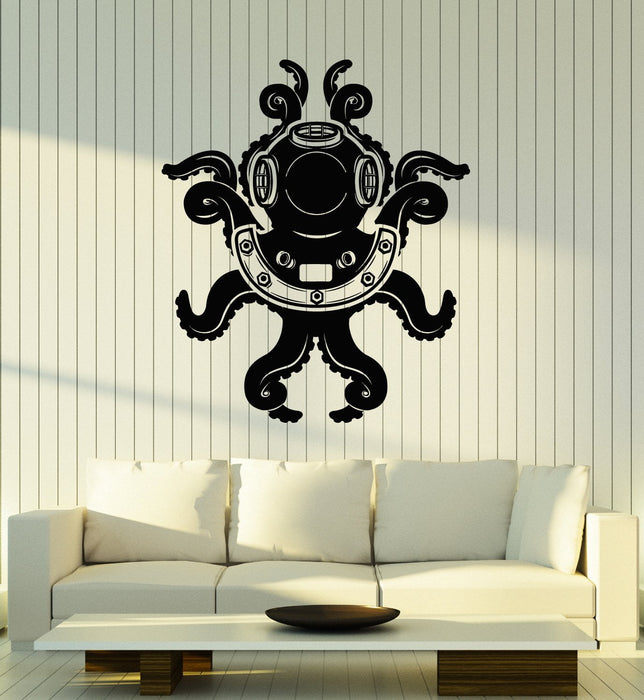 Vinyl Wall Decal Diver Helmet Octopus Tentacles Nautical Marine Decor Stickers Mural Unique Gift (ig5079)