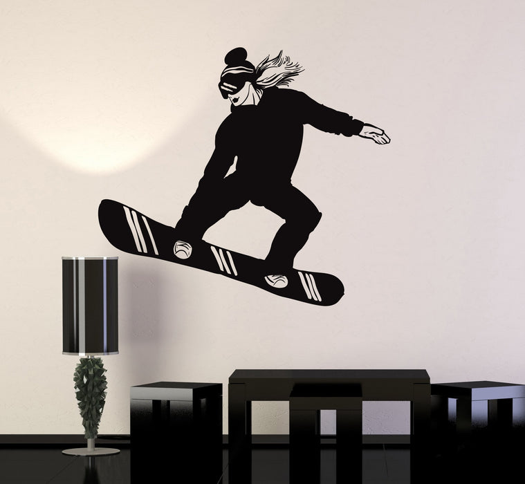 Vinyl Wall Decal Snowboarder Girl Woman Snowboarding Extreme Sport Stickers Mural Unique Gift (ig5053)